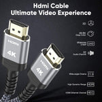 Highwings long entertainment cable highlighting the robust black and gray braided exterior.