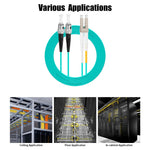 Aqua colored duplex fiber optic jumper cable coiled