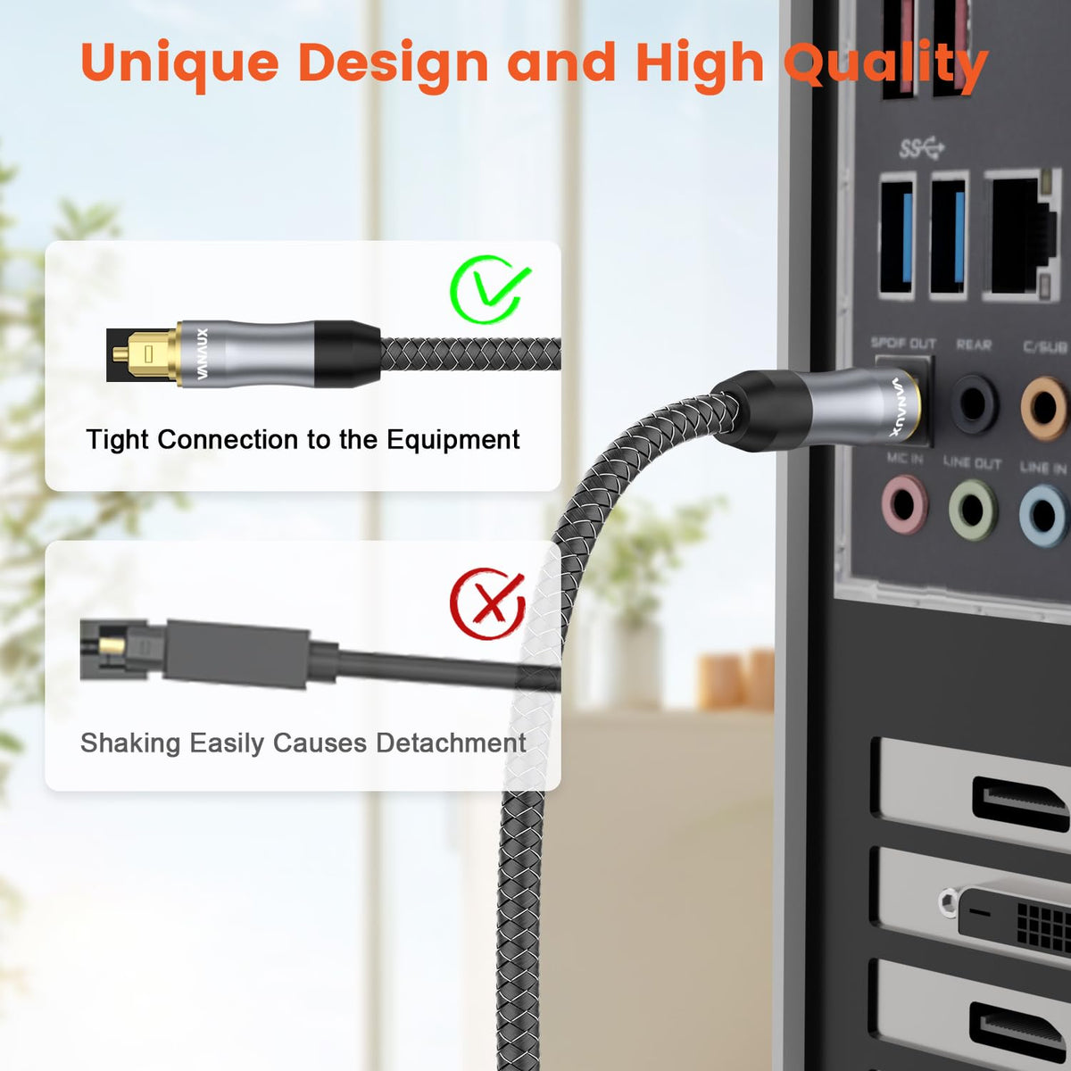 Vanaux digital audio cable showing aluminum alloy housing