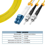 Close up of blue LC connector on fiber patch cable