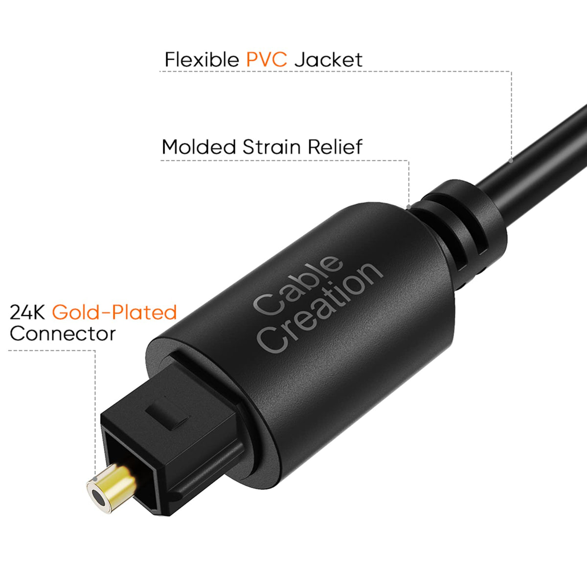 Close up of 24K gold plated Toslink connector