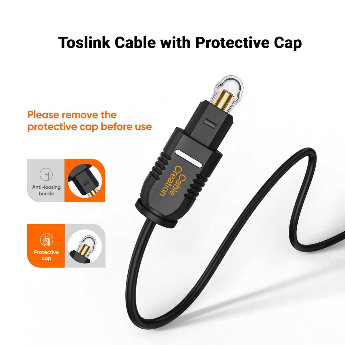 CableCreation optical cable connected to home theater soundbar.
