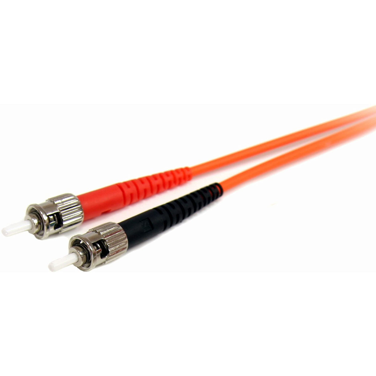 Close up view of StarTech fiber optic cable connectors showing LC and ST interface types.