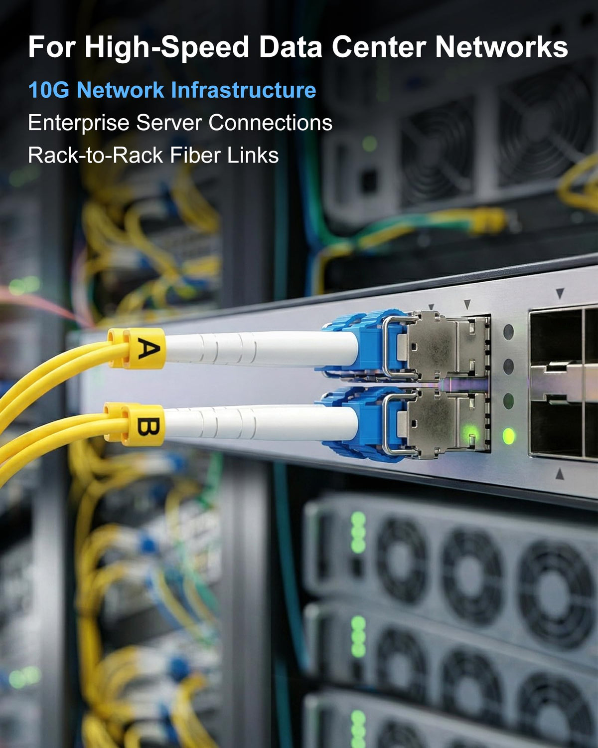 Close up view of Vandesail OS2 single mode duplex fiber connector