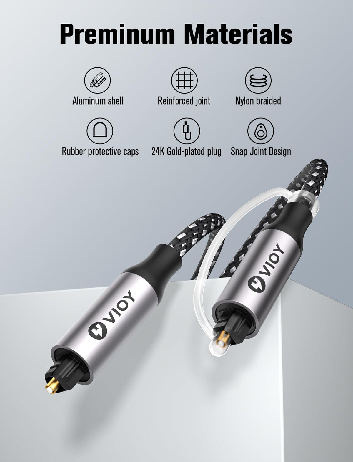 Vioy 15 foot optical cable aluminum shell detail