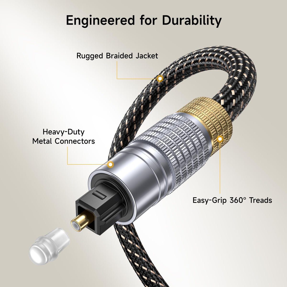 Top down view of Cable Matters Toslink digital S/PDIF cord
