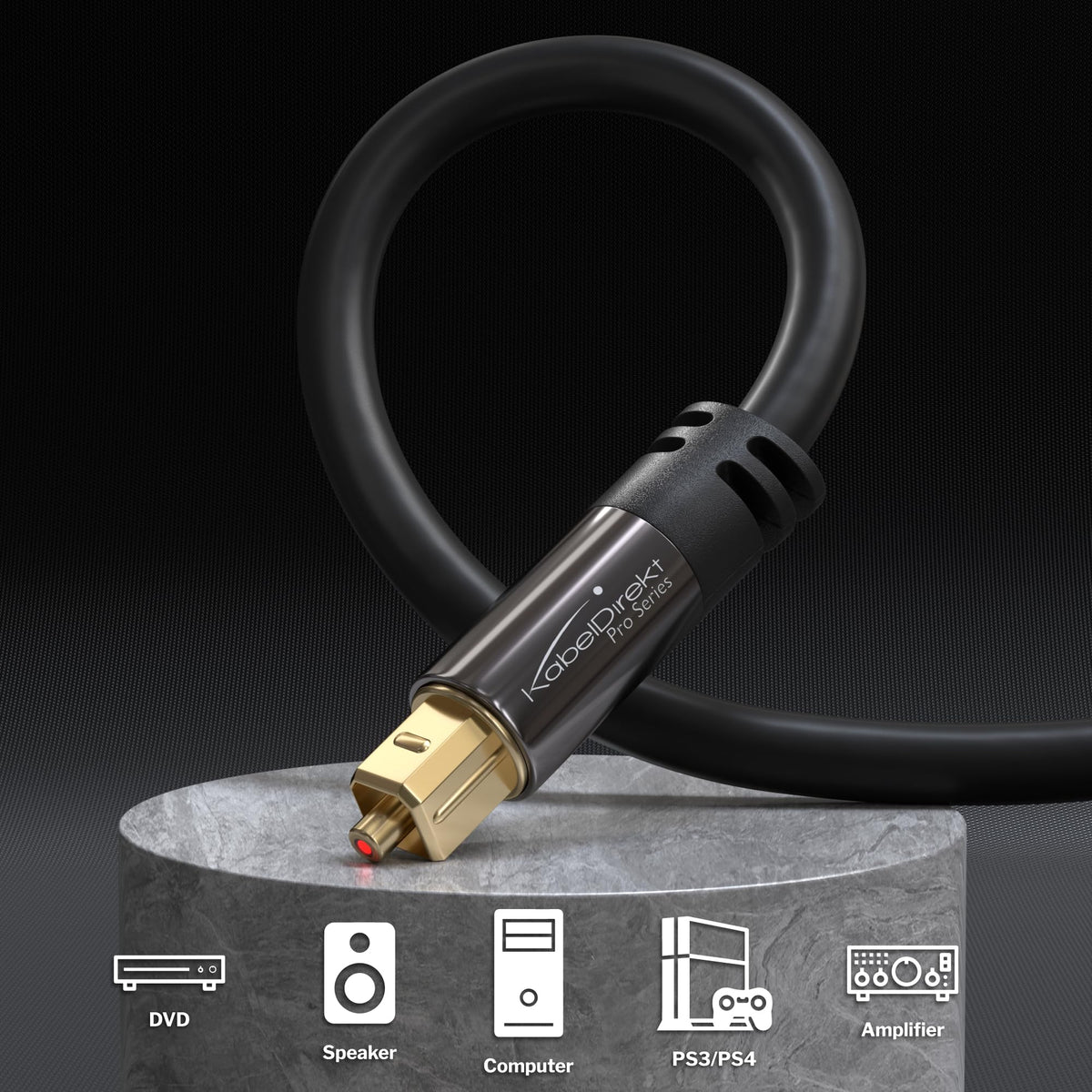 Close up of gold plated TOSLINK connector