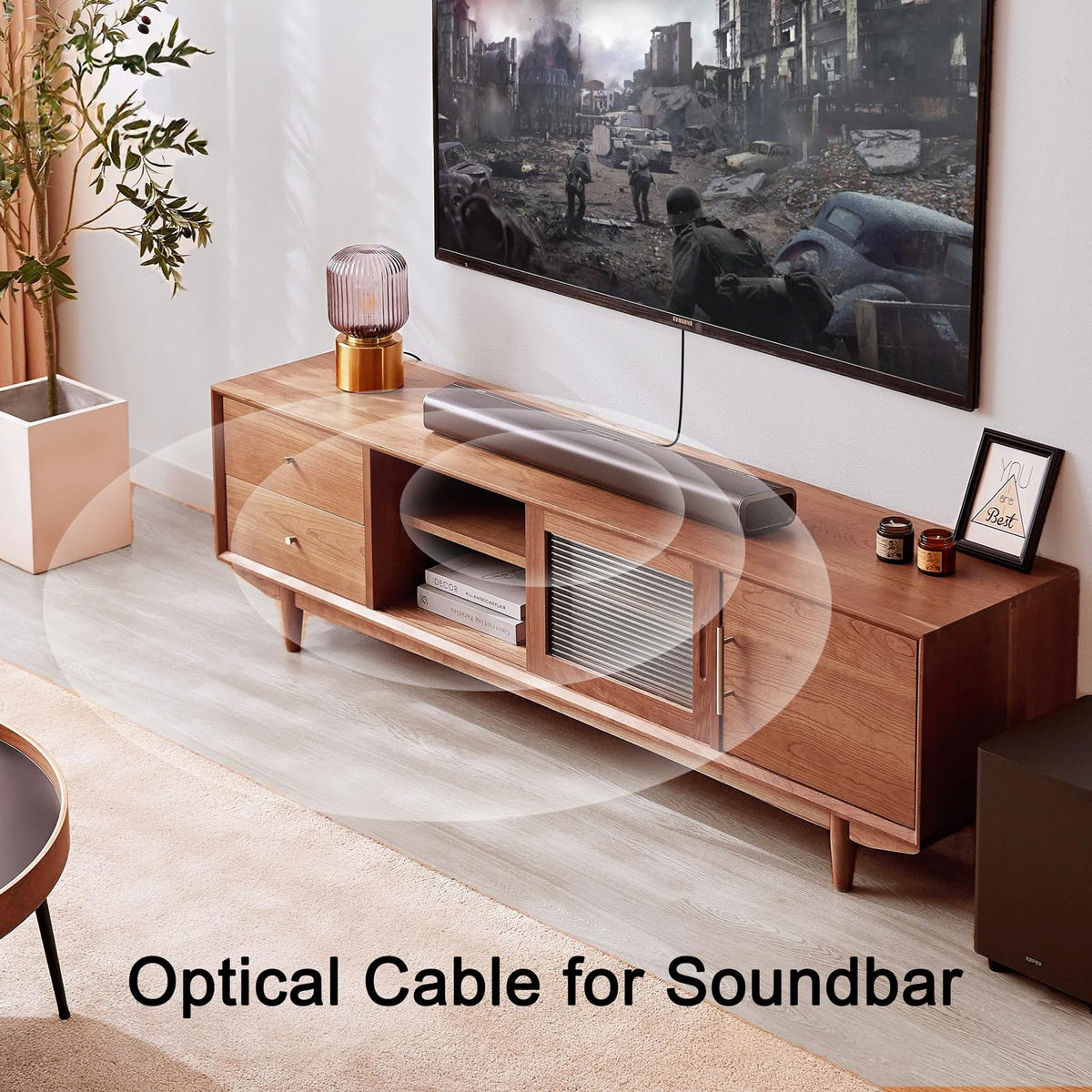 DteeDck fiber optic cable connected to soundbar