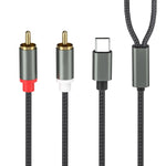 Froggen USB C to dual RCA cable connected to a home theater amplifier