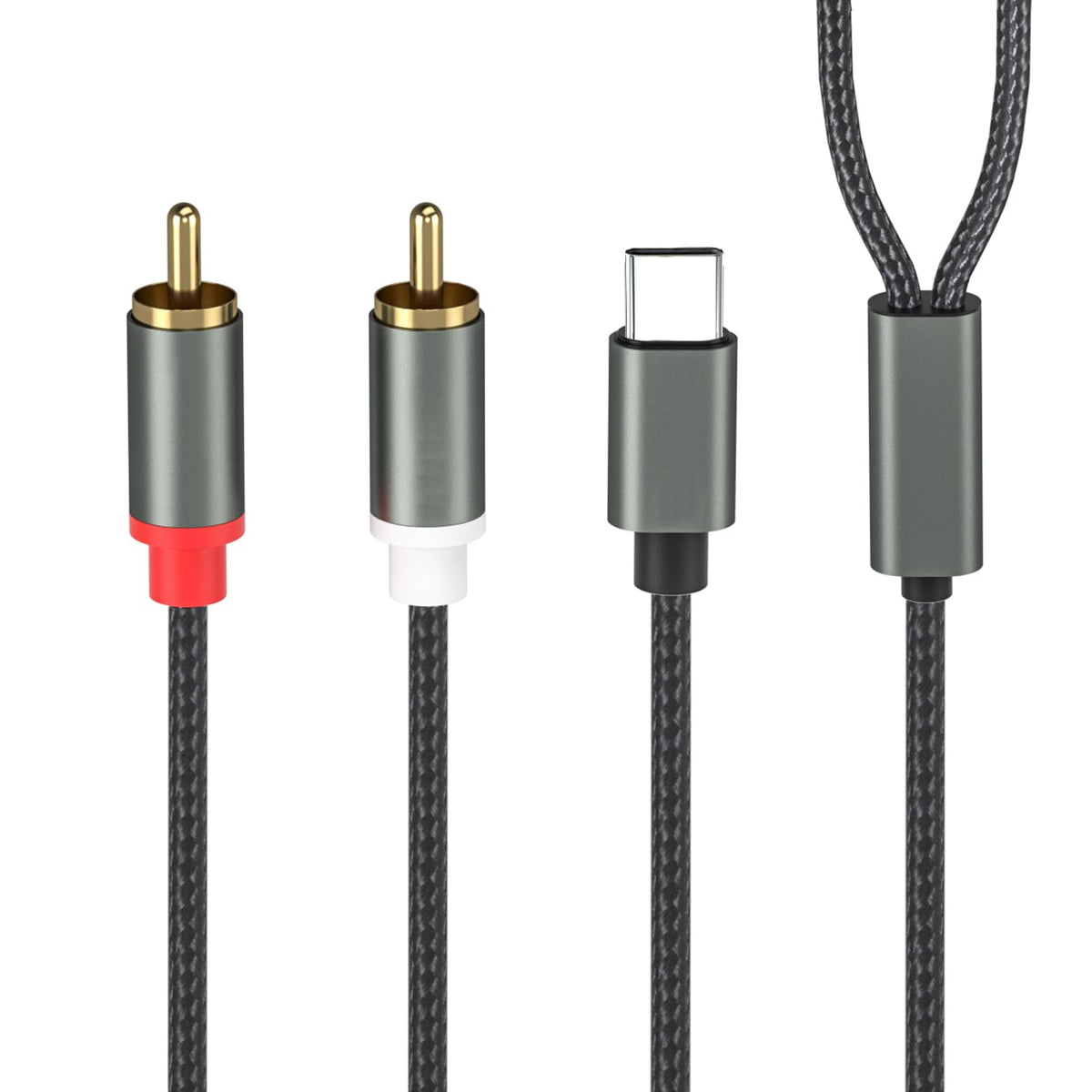 Froggen USB C to dual RCA cable connected to a home theater amplifier