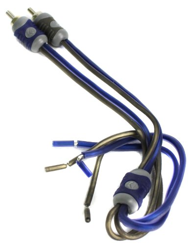 Kicker KISL audio interconnect cable layout featuring the heavy-duty K-Grip dual-mold sleeves and female adapters.