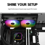Thermalright Frozen Prism liquid cooler mounting kit showing installation brackets for Intel and AMD sockets.