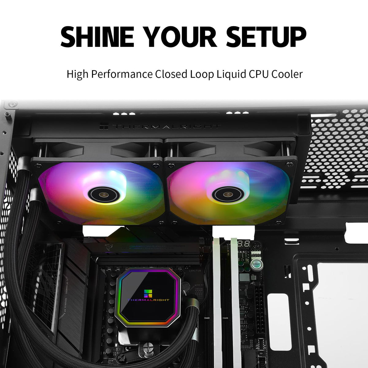 Thermalright Frozen Prism liquid cooler mounting kit showing installation brackets for Intel and AMD sockets.