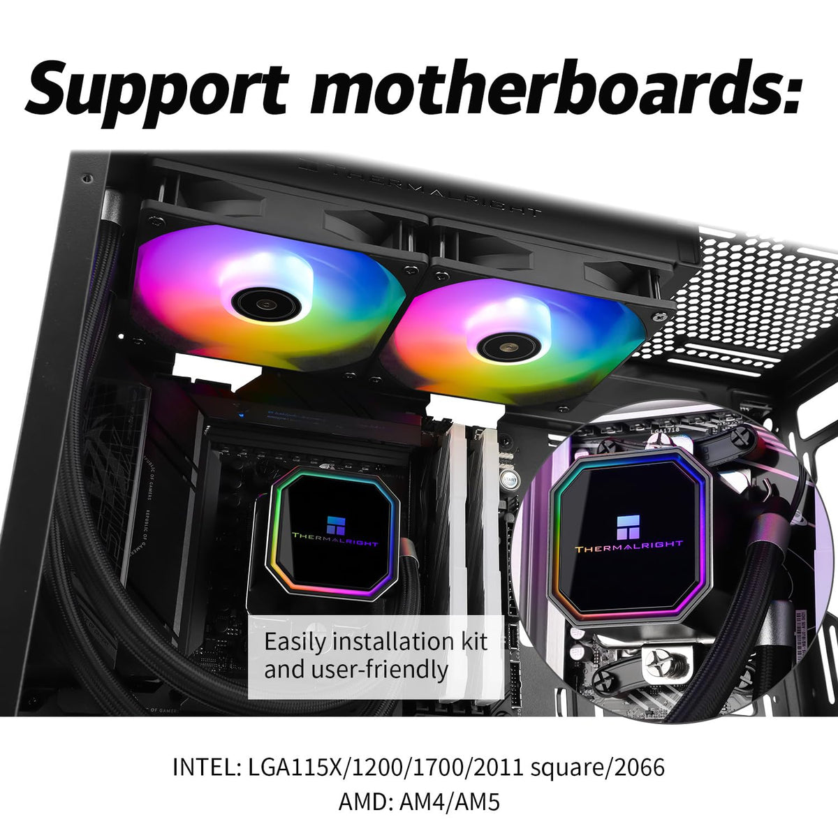 Side view of the 276mm length aluminum radiator showing the slim profile design for PC case installation.