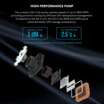 Lian Li GA2L36RB computer processor liquid cooler pump block close up showing the customizable addressable RGB lighting effects