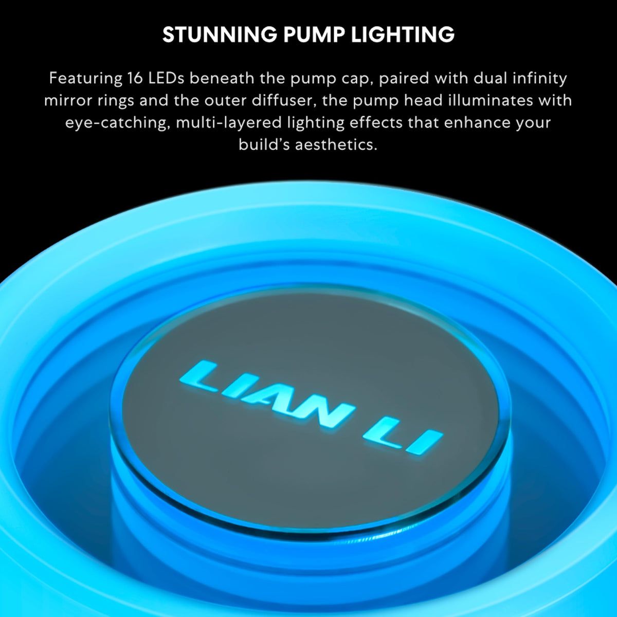 Lian Li Galahad 360mm liquid cooling system side view showcasing the thick twenty-eight millimeter performance fans mounted on the radiator
