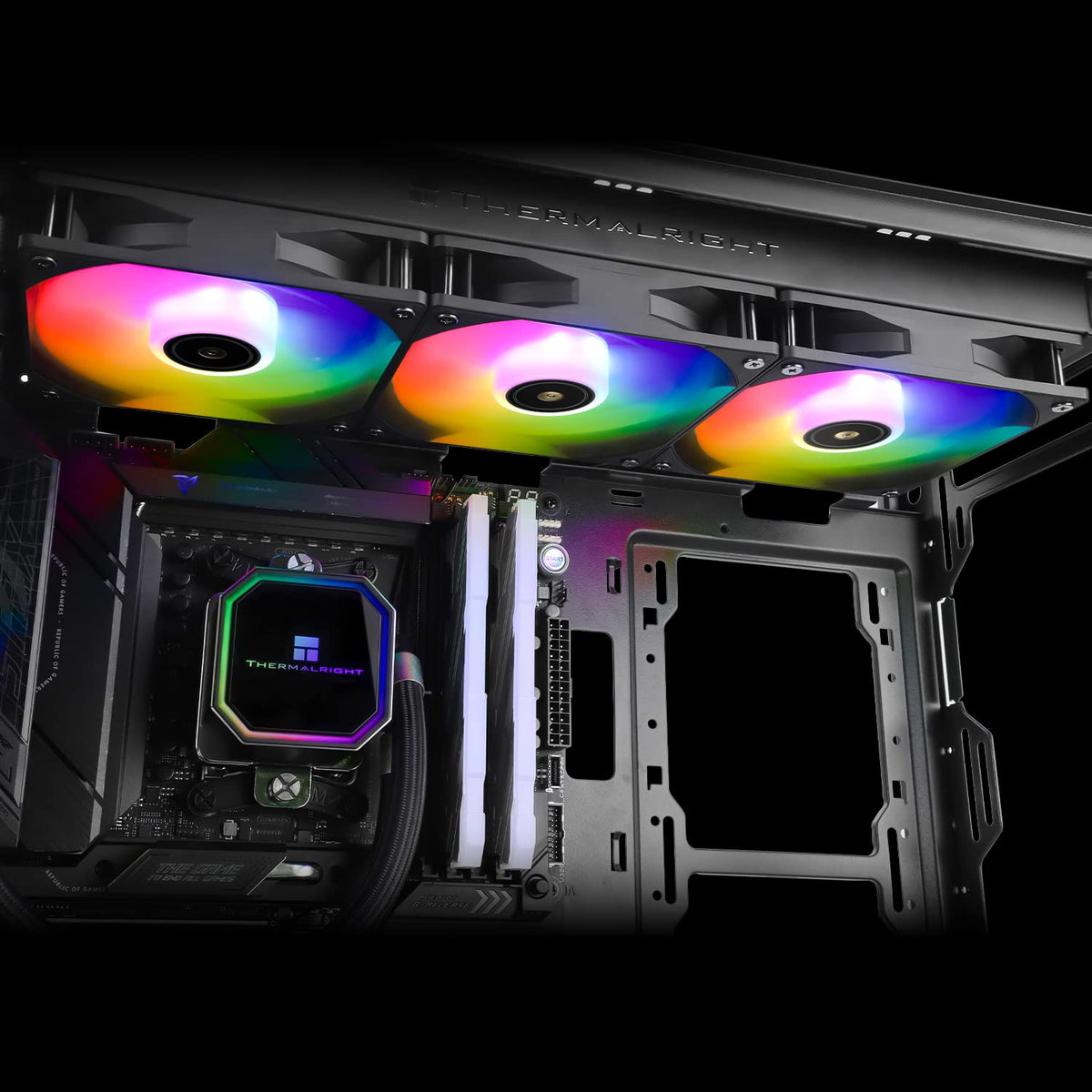 Angle view of the premium Thermalright AIO water cooling system displaying the flexible anti-leak tubes and textured finish.