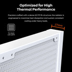 Montech LightFlow 360mm AIO liquid cooler radiator showing the high density fin structure and pre installed fans.