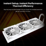 Montech LightFlow ARGB white computer cooling system showcasing the included mounting brackets and mounting hardware.