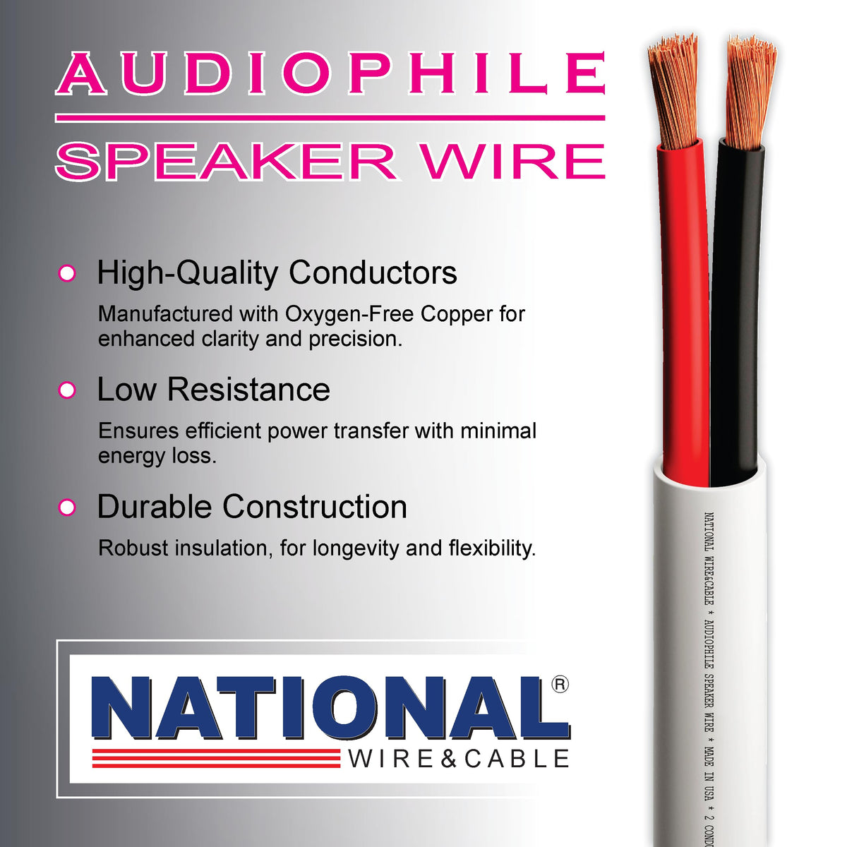 National Wire and Cable 14 gauge oxygen free copper wire detail