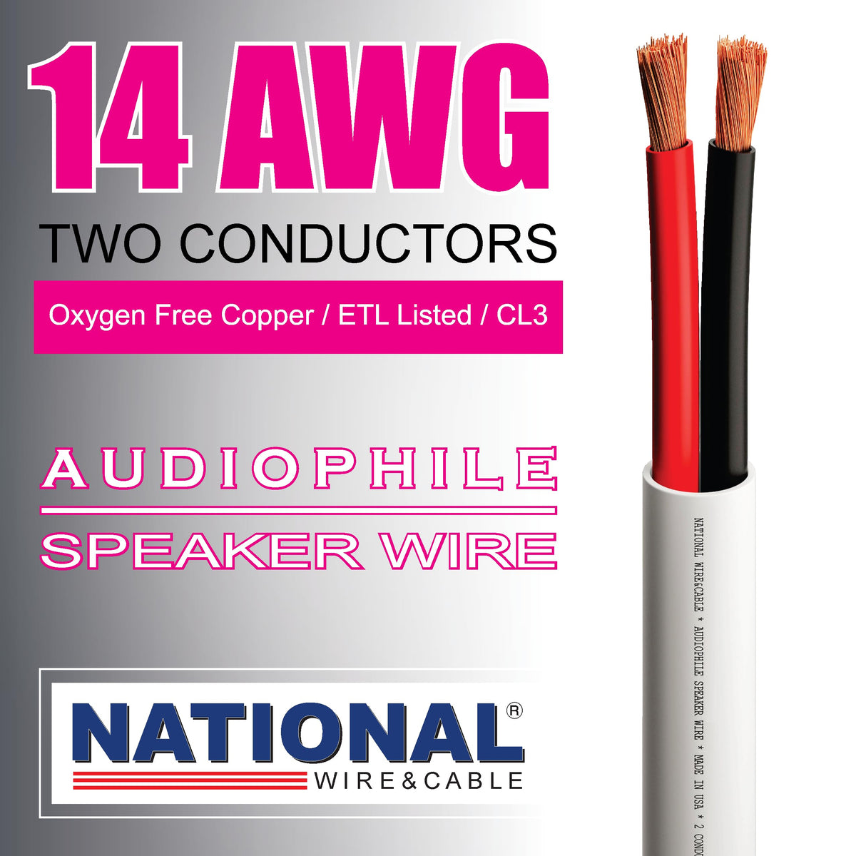 Close up of 14AWG speaker wire conductors for high fidelity audio