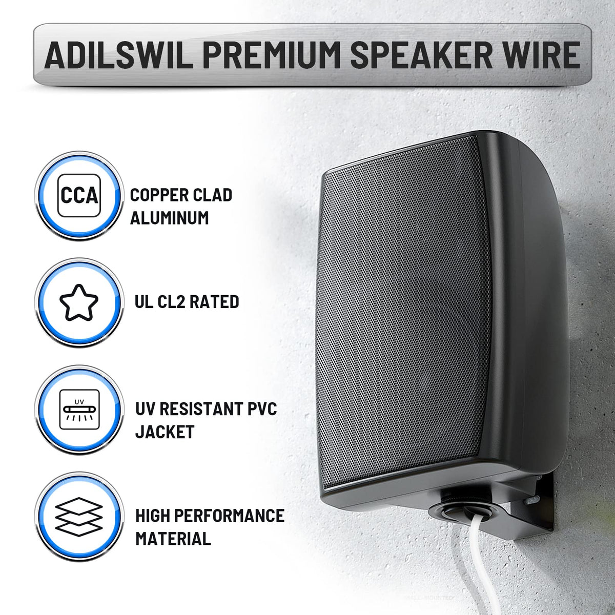 Adilswil branded speaker wire packaging for home audio