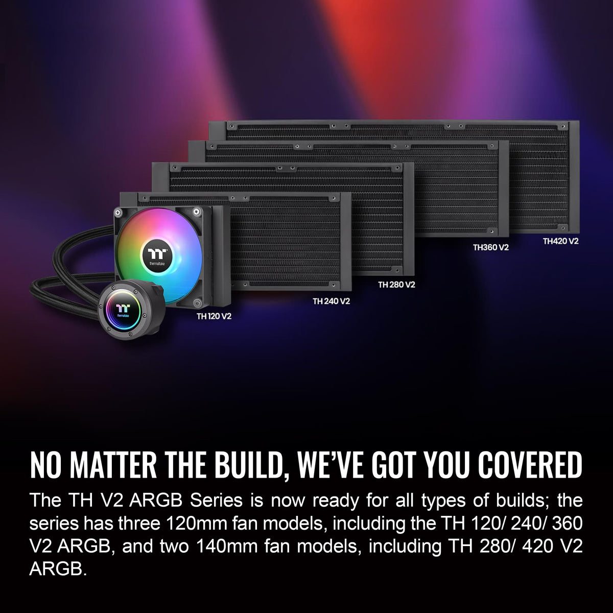 Thermaltake dual 120 millimeter addressable RGB fans displaying vibrant custom color synchronization patterns.