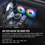 Thermaltake liquid cooler installed inside a mid-tower desktop chassis demonstrating case clearance and cable routing.