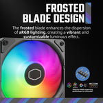 Frosted fan blades showcasing diffused addressable RGB lighting sync inside a modern gaming PC build