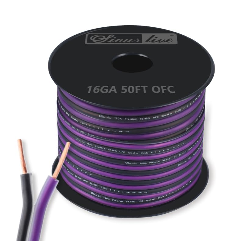 Close up of Sinus Live purple and black speaker wire texture