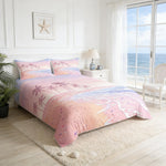 Homewish romantic hawaii ocean bedding set with pink palm tree digital print design