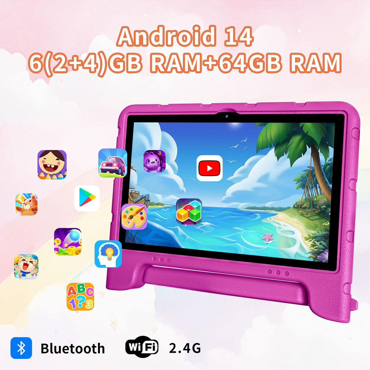 Side profile of EDDBNi kids tablet showing shock-absorbing case grip