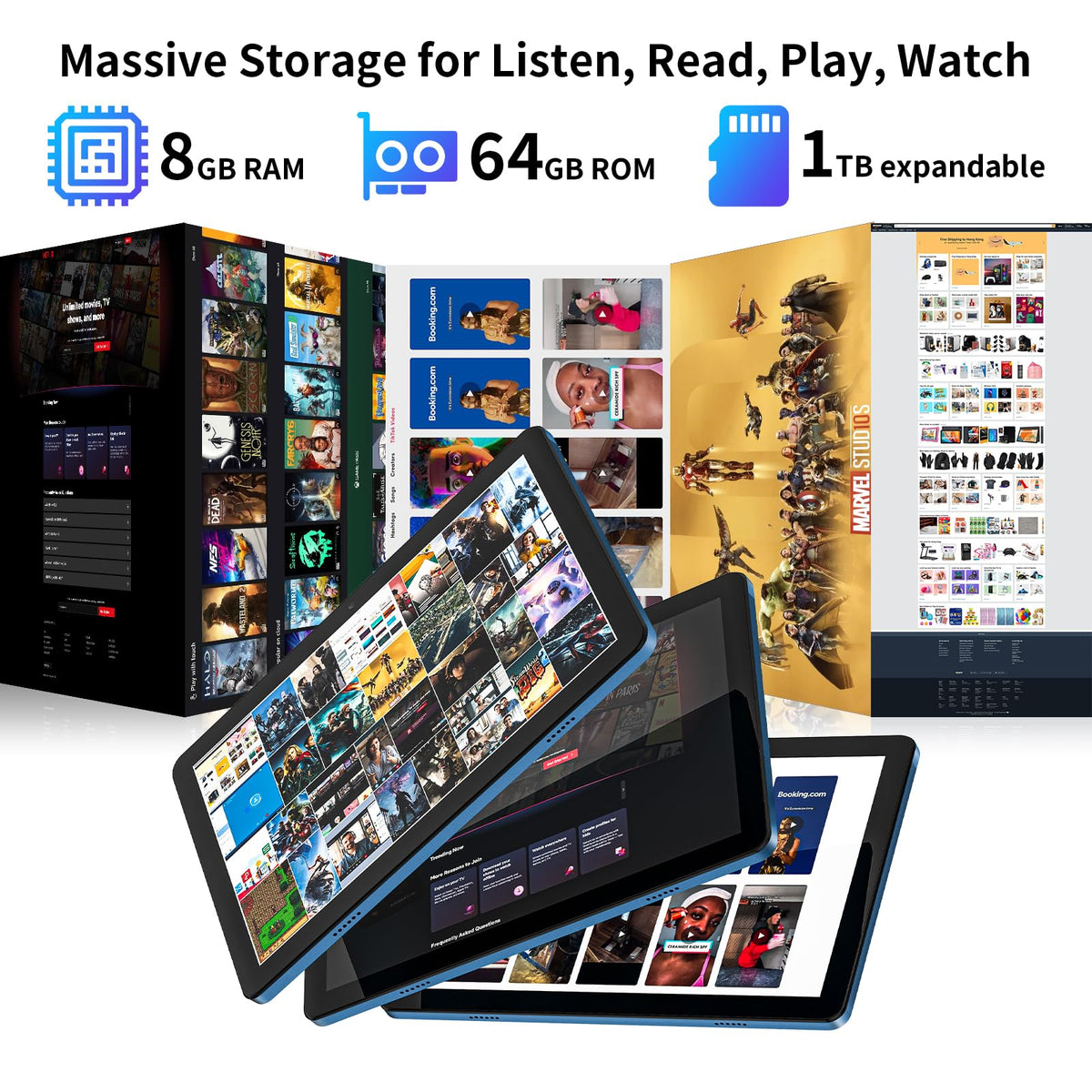 TabneraX tablet demonstrating multitasking with apps open