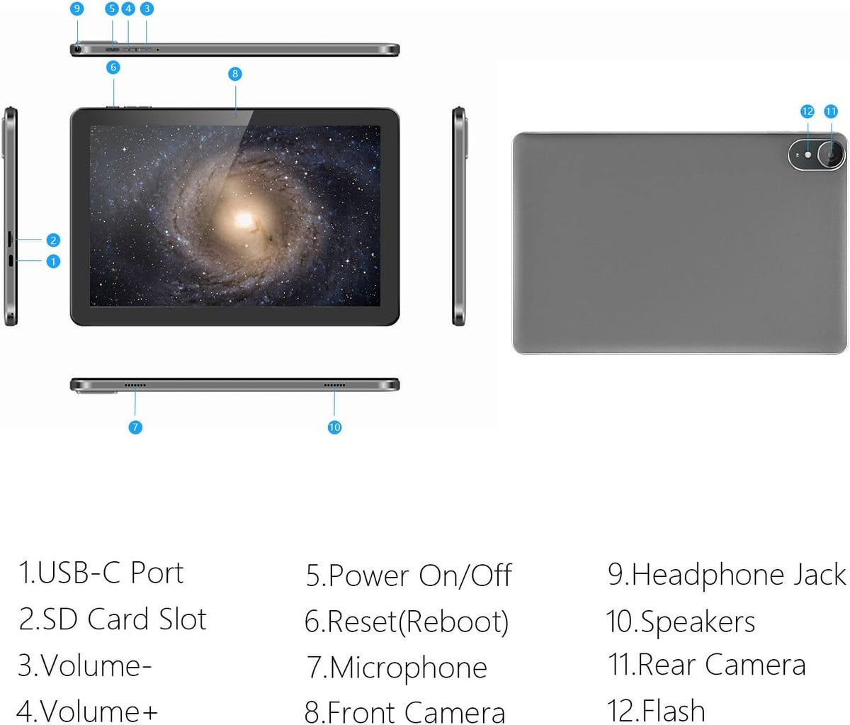 Ecopad 10.1 Inch Android 15 Tablet packaging and accessories