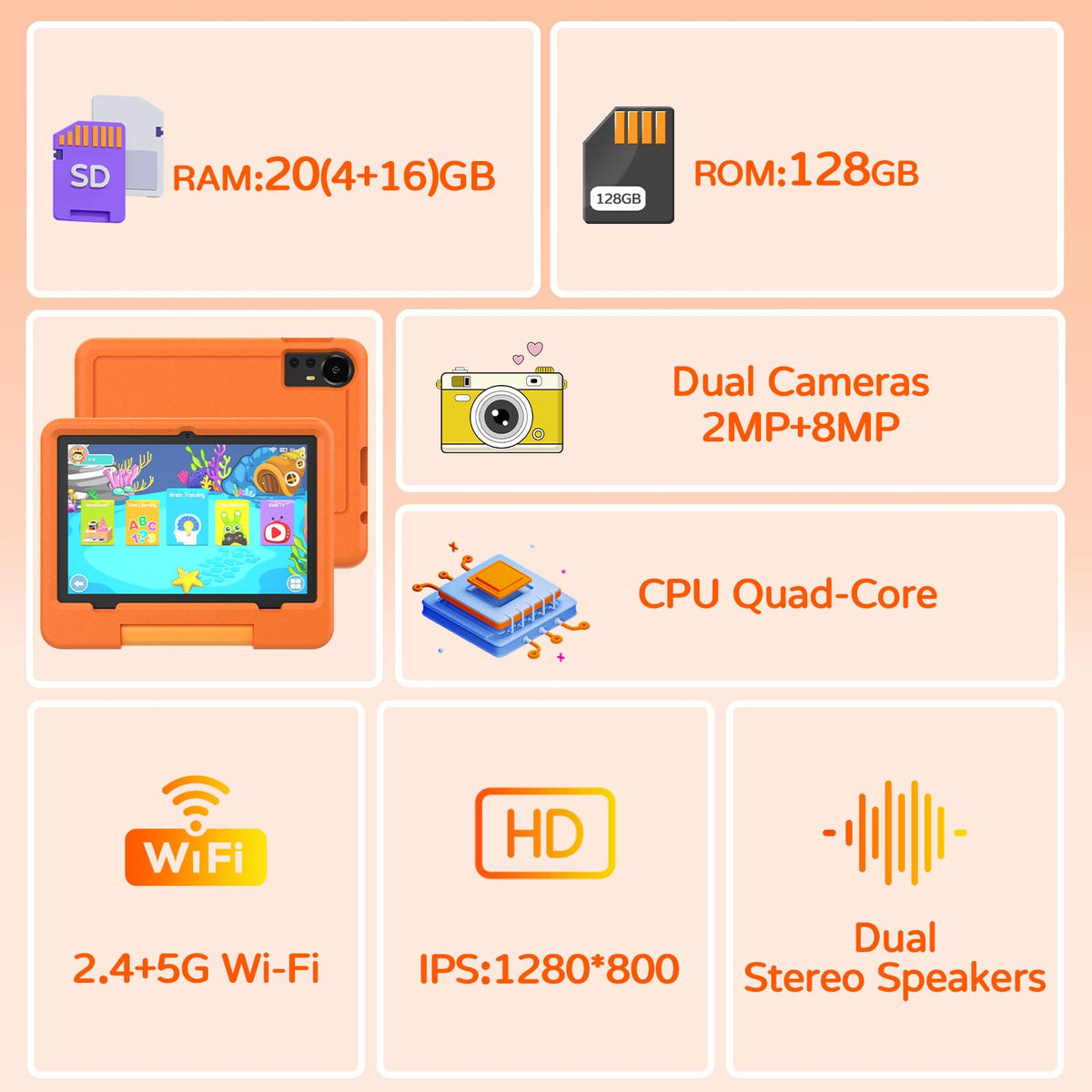Rear view of Iweggo kids tablet featuring the adjustable kickstand