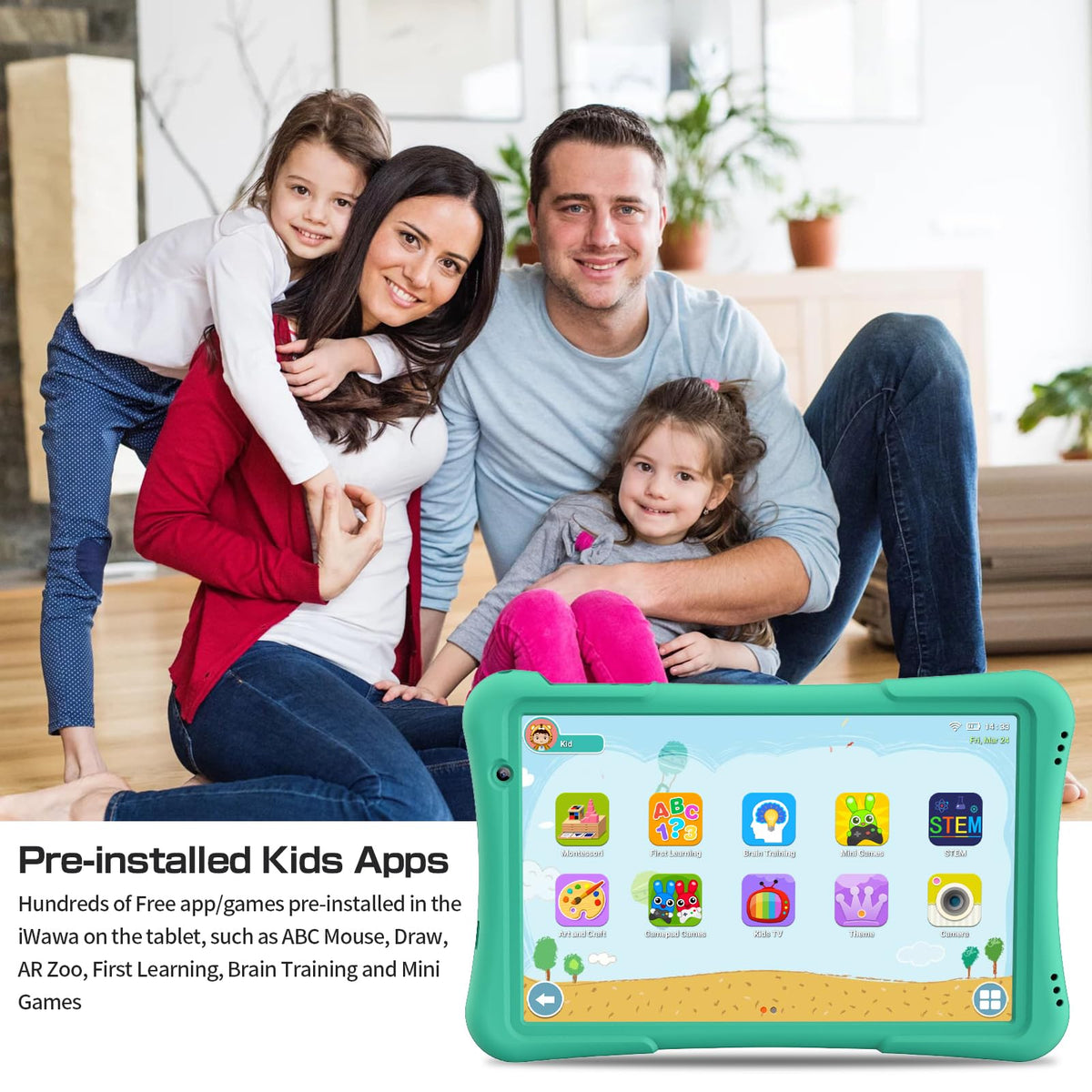 Side view of Pritom kids tablet featuring integrated kickstand