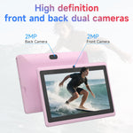 Top angle view of 7 inch Android tablet in pink protective cover