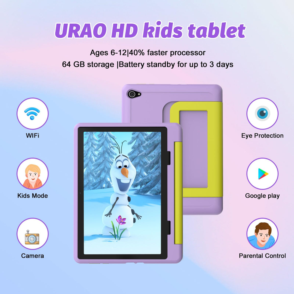 Urao android 15 tablet for kids with blue light protection