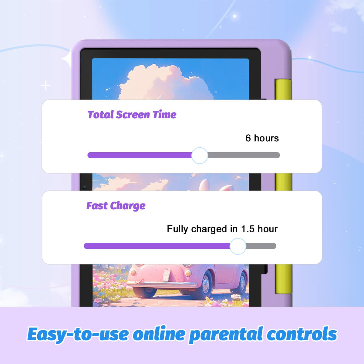Close up of Urao kids tablet interface showing parental control settings