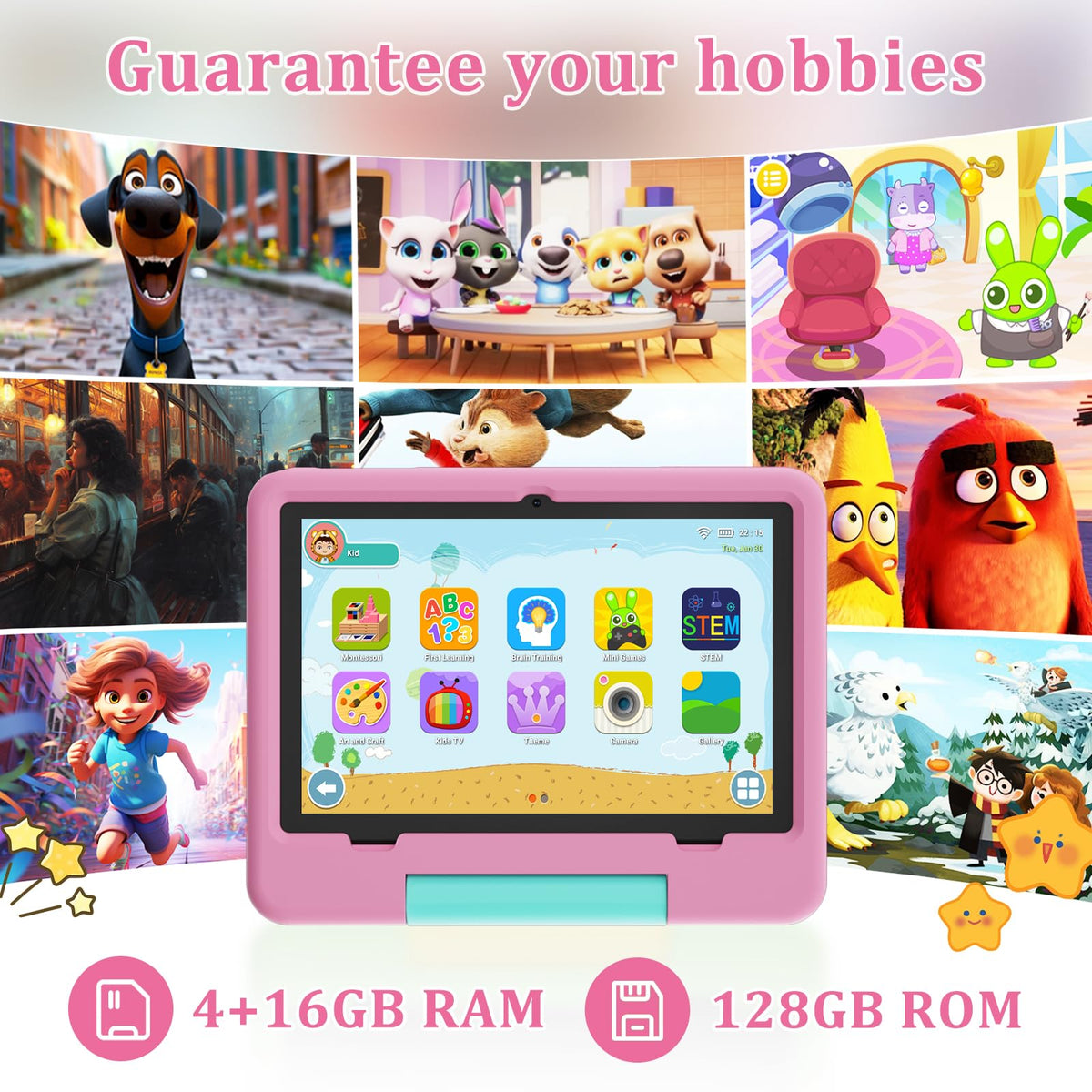 Back view of Peicheng toddler tablet showing shockproof EVA foam design