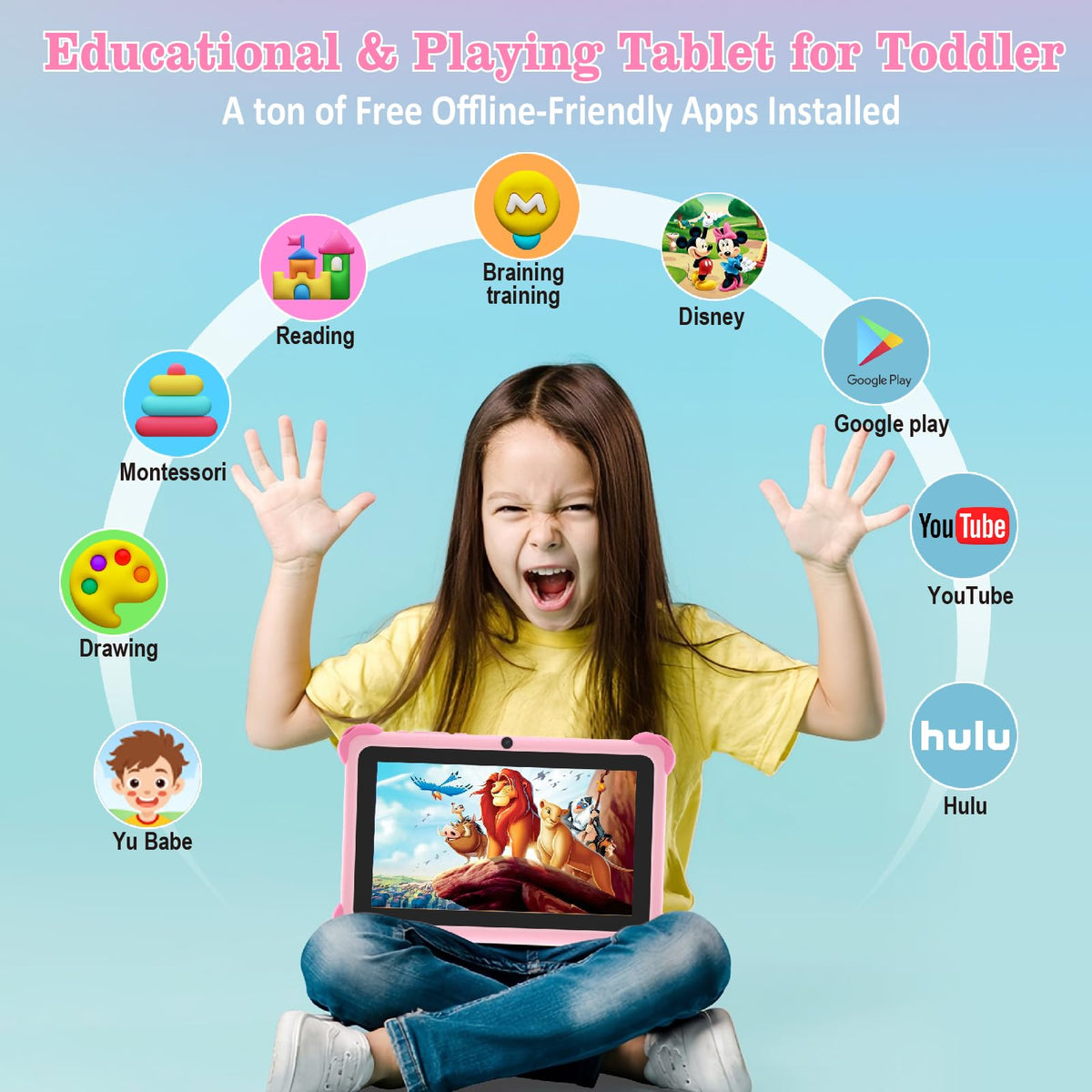 Trayoo kids tablet with shockproof silicone case and stand