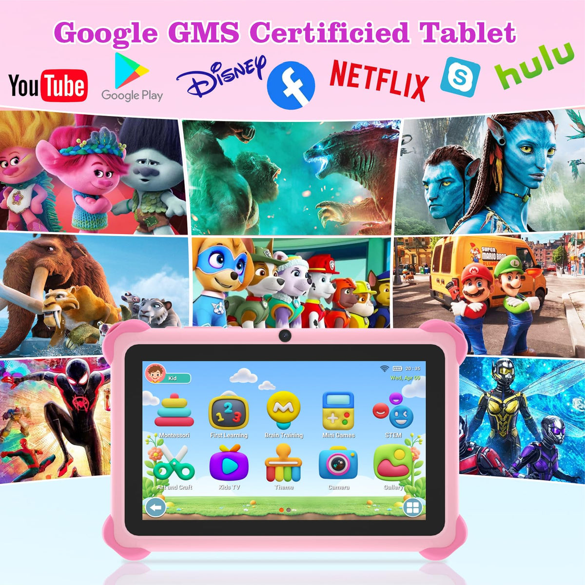 Side profile of Trayoo pink toddler tablet