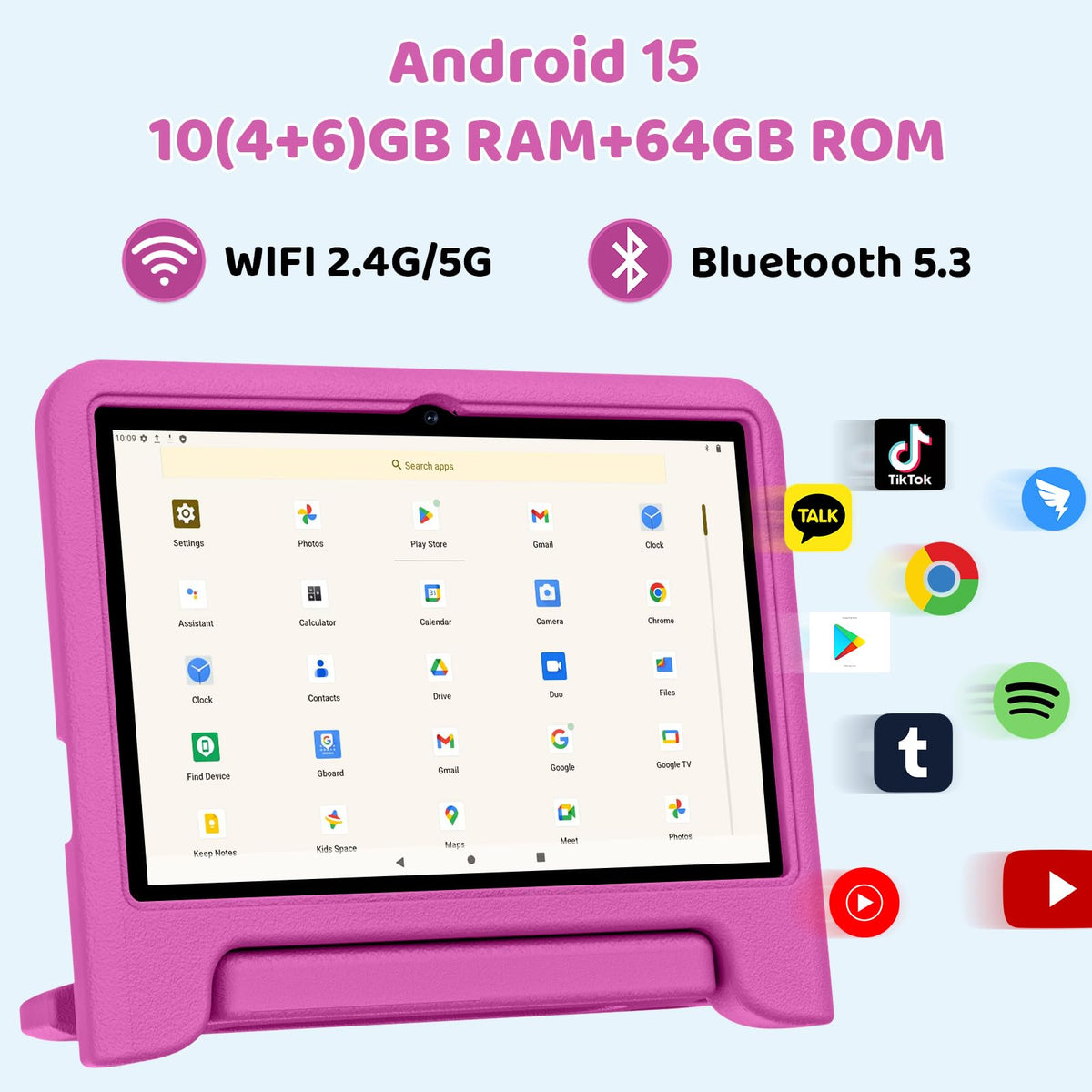 Close up of Colorroom kids tablet showing parental control settings menu