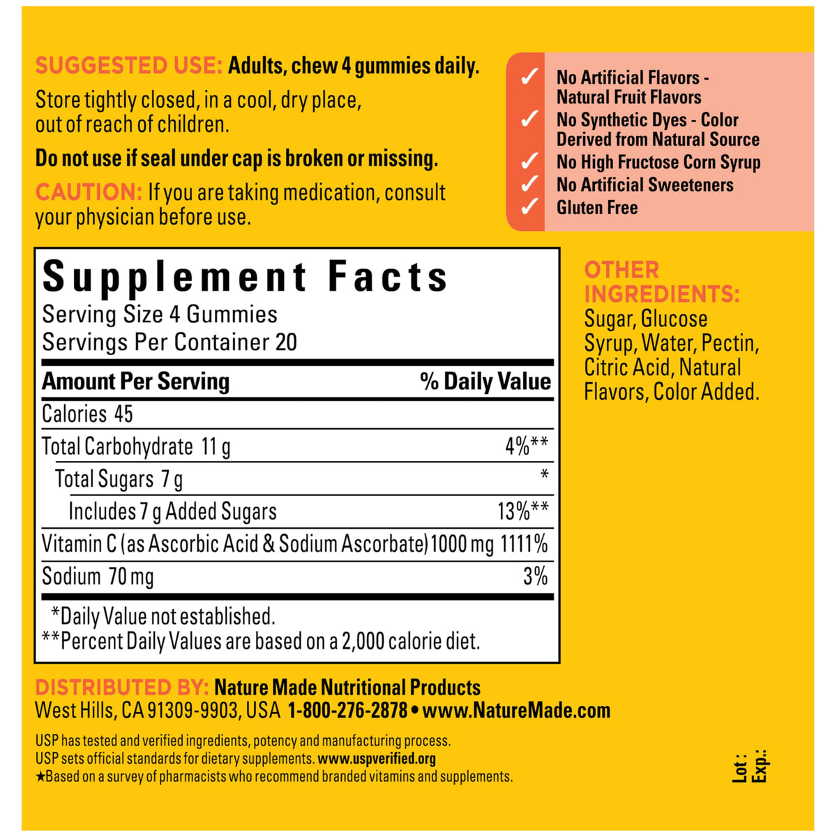 Natural ingredient maximum strength vitamin C chewable bottle back.