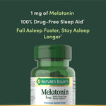 Side view of Nature's Bounty Melatonin 180 tablets packaging highlighting clean vegetarian ingredients