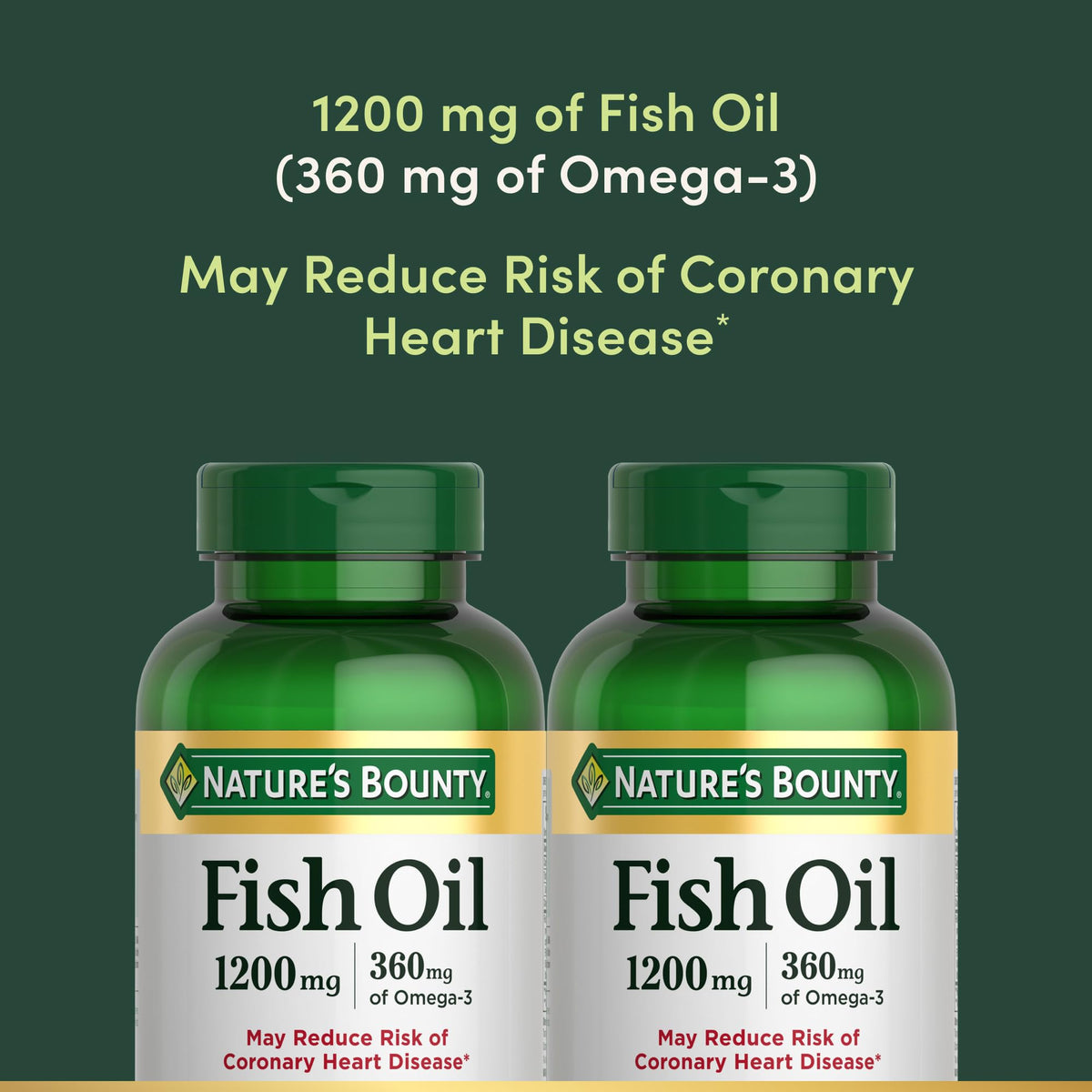 Back label of Nature's Bounty 1200 Milligrams fish oil showing EPA and DHA ingredient facts
