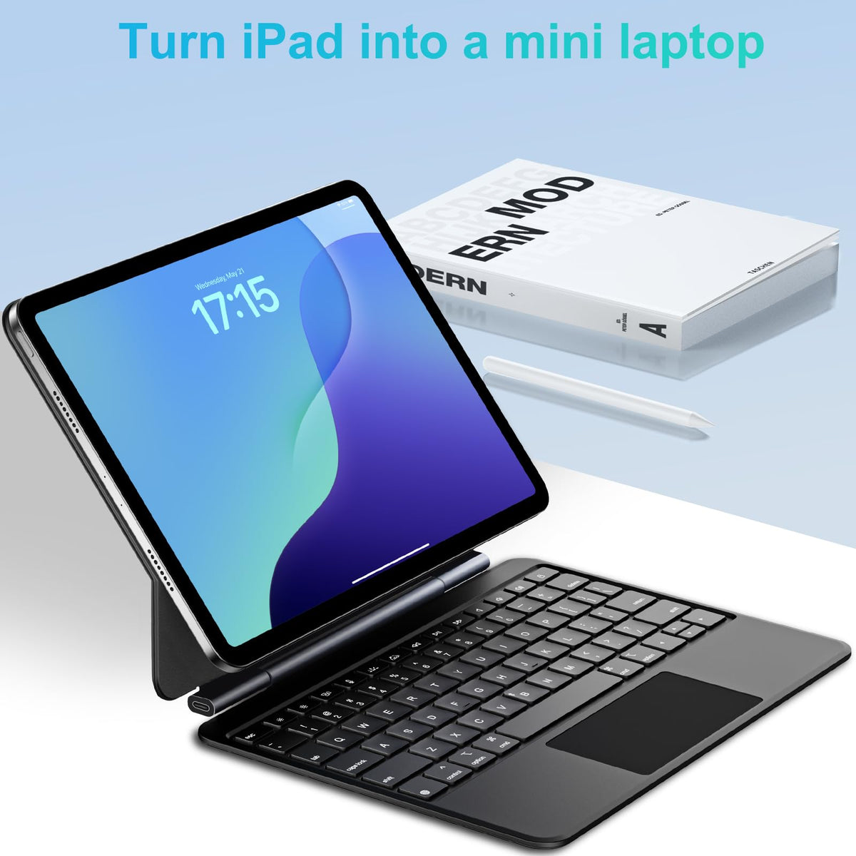 Jibrealg smart keyboard case showing multi touch trackpad and scissor switch keys