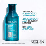 Biotin infused Redken shampoo bottle targeting anti hair breakage