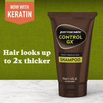 Side view of Just For Men hair color shampoo box detailing the triple patented formula.