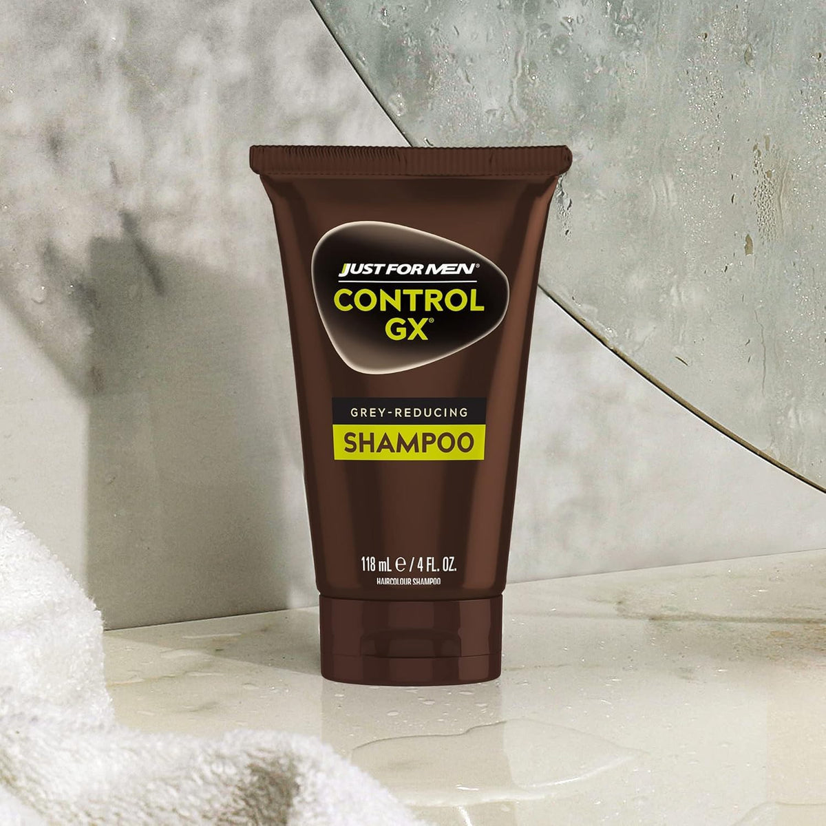 Just For Men Control GX packaging displaying volume enhancement and natural hair coverage benefits.